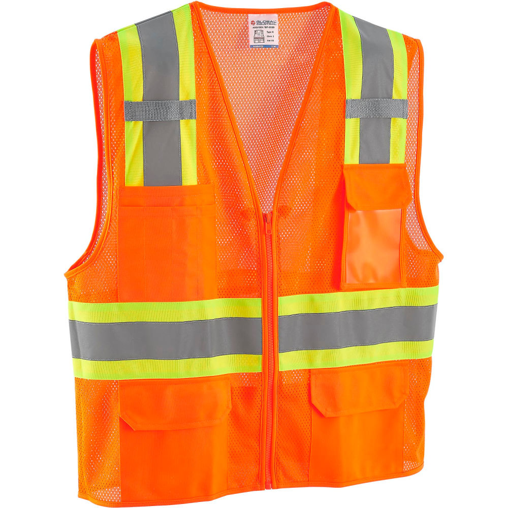 Hi-Vis Safety Vest - Orange - 2XL & 3XL - 6 Pockets - Reflective Strips