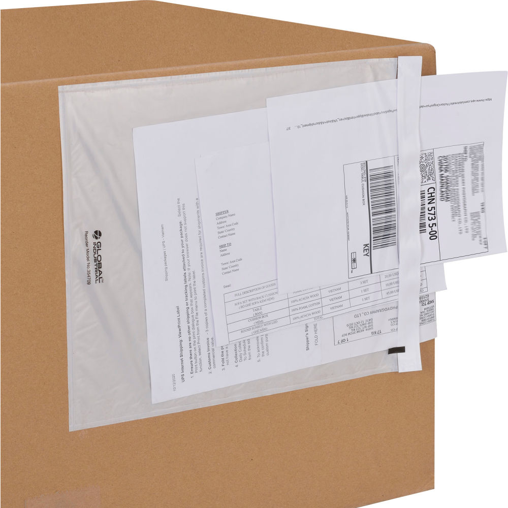 Global Industrial 354709 Packing List Envelopes - 12 in. x 10 ft., Clear - 500 per Pack