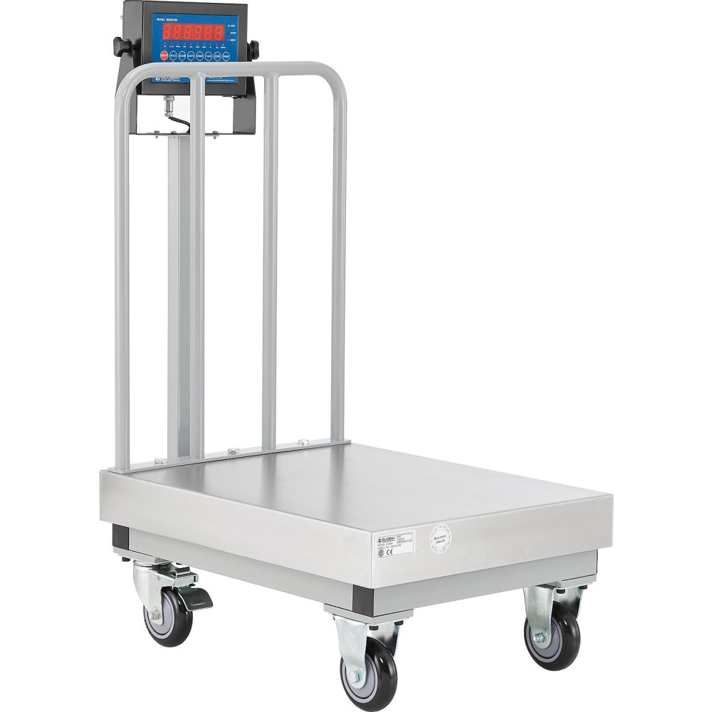 Global Industrial 412664 500 x 0.1 lbs NTEP Mobile Bench Scale with Backrail LED Display, Silver