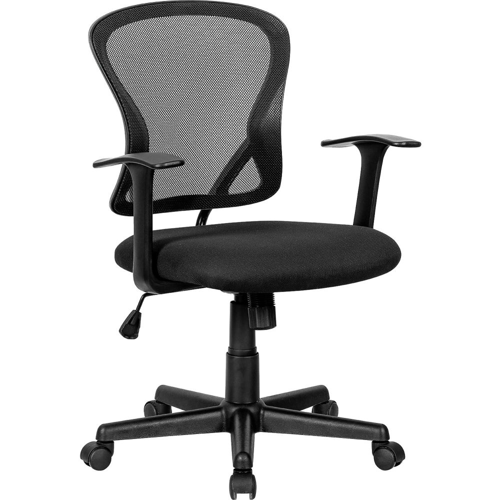 Global Industrial 695970 Interion Mesh Back Office Chair with Fabric Seat, Black