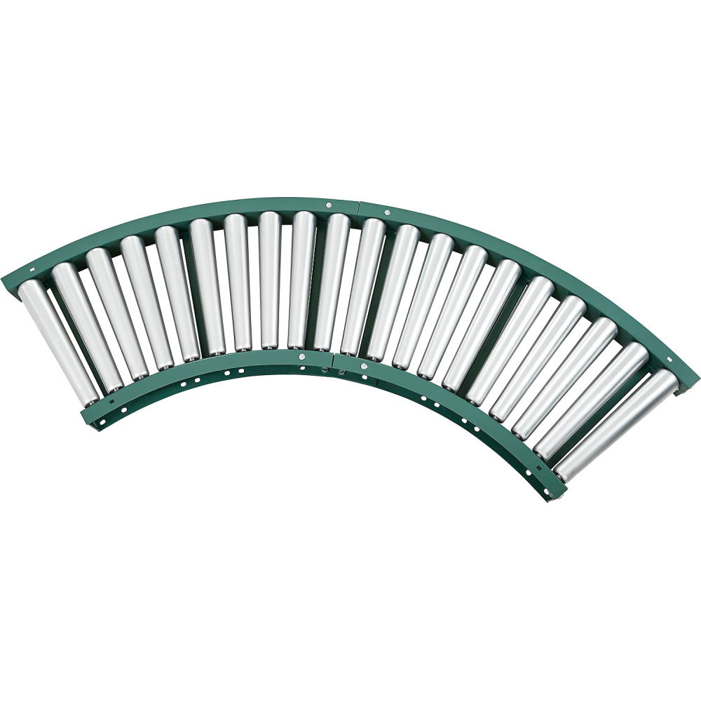 Global Industrial 293190 90 Curved Gravity Conveyor 15 in. Between Frame Tapered Rollers, Green