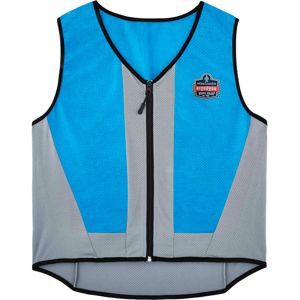 Cooling Vest, Nylon, Polyester, Spandex, Evaporative - Soak, Up to 4 hrs Max Cooling Time, Blue