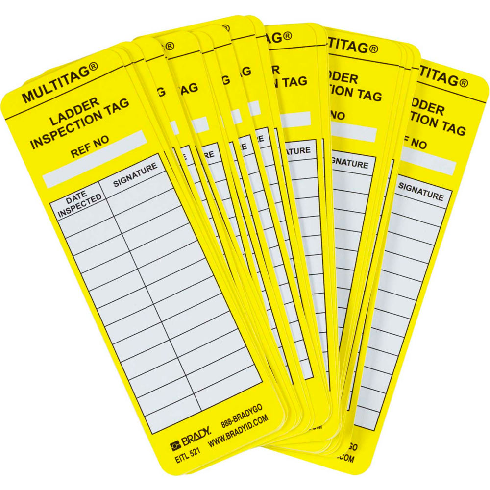 Tag, Laddertag(TM) Insert, Polyester, 6 1/2 in H x 2 in W, Black, Yellow on White, Rectangle