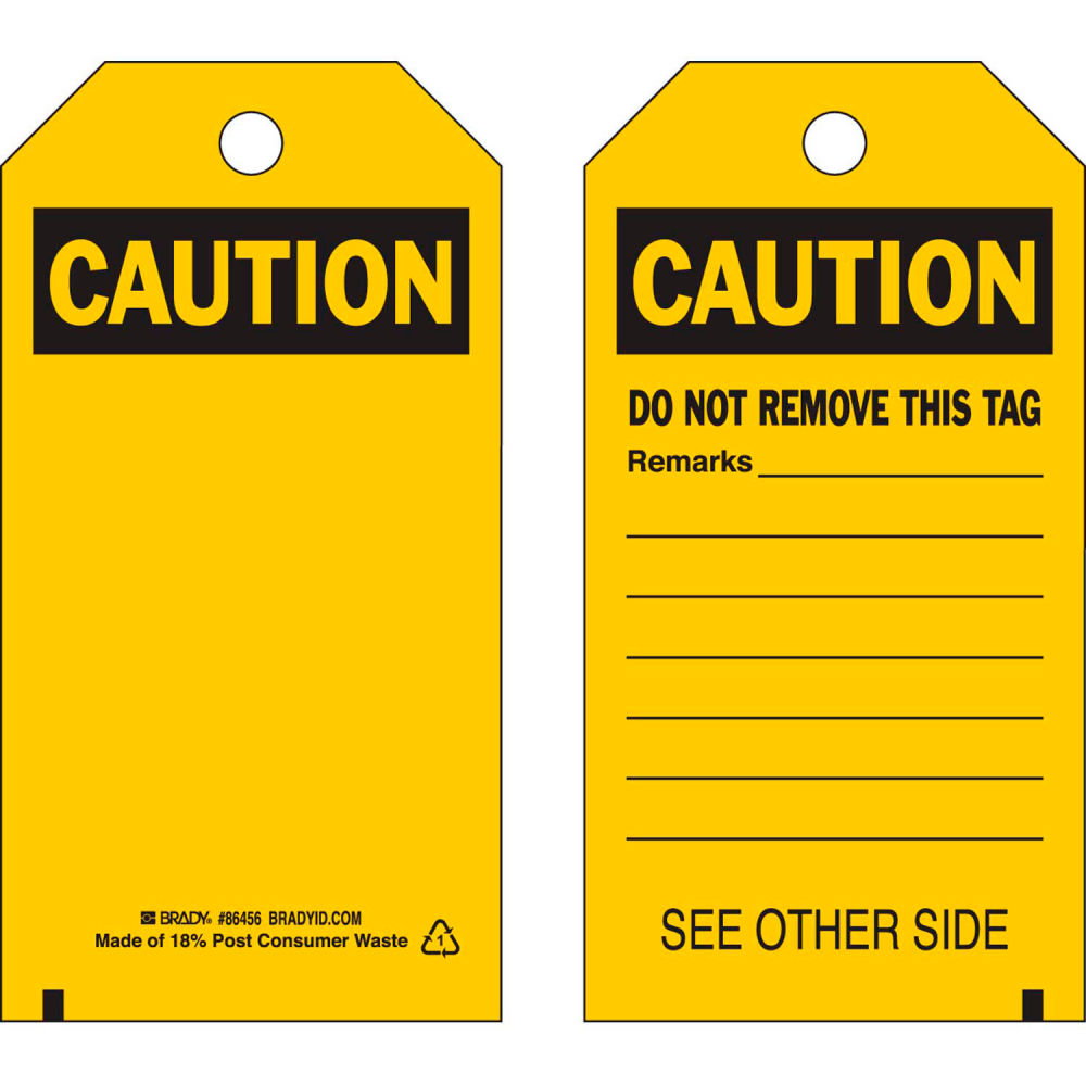 B2249590 86456 Self-Laminating Caution Tag with Clear Adhesive Overlay Polyester - 3 x 5.75 in.