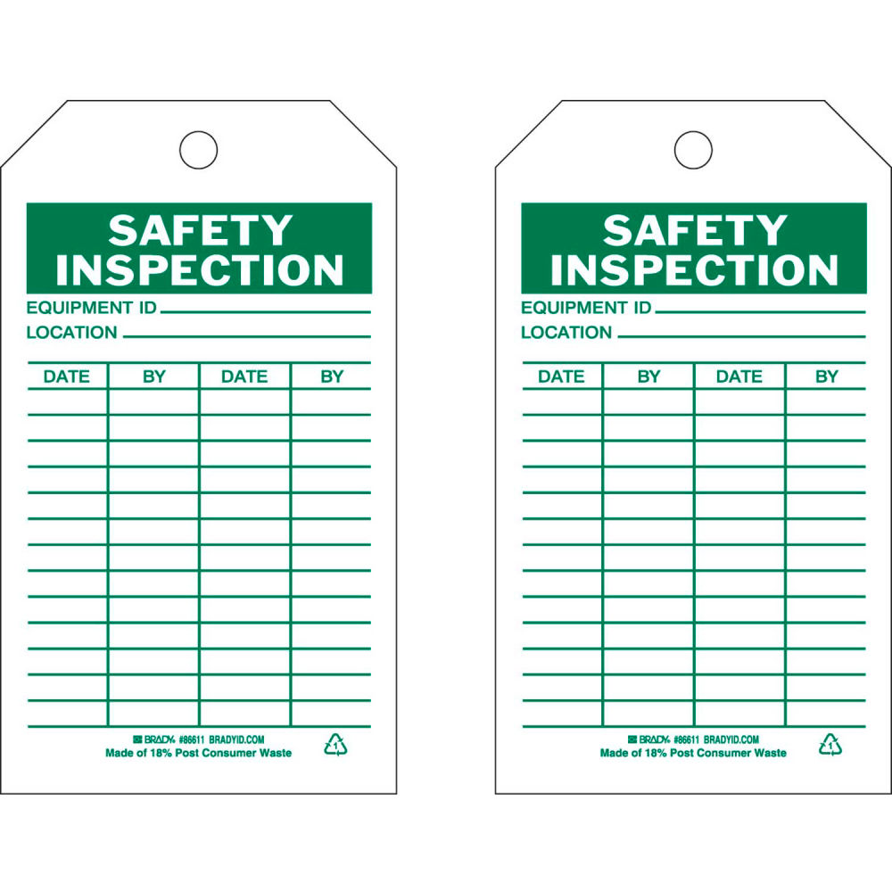B2249454 86611 Safety Inspecton Tag - 2 Sided Polyester - 4 x 7 in. - 10 per Pack