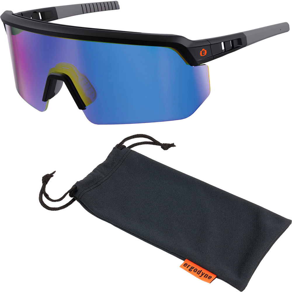 B3139680 Skullerz AEGIR-AFASM Half Frame Safety Glasses Blue Mirror Lens Matte Black Frame