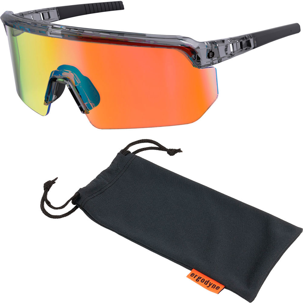 B3139684 Skullerz AEGIR-AFASM Half Frame Safety Glasses Orange Mirror Lens Clear Smoke Frame