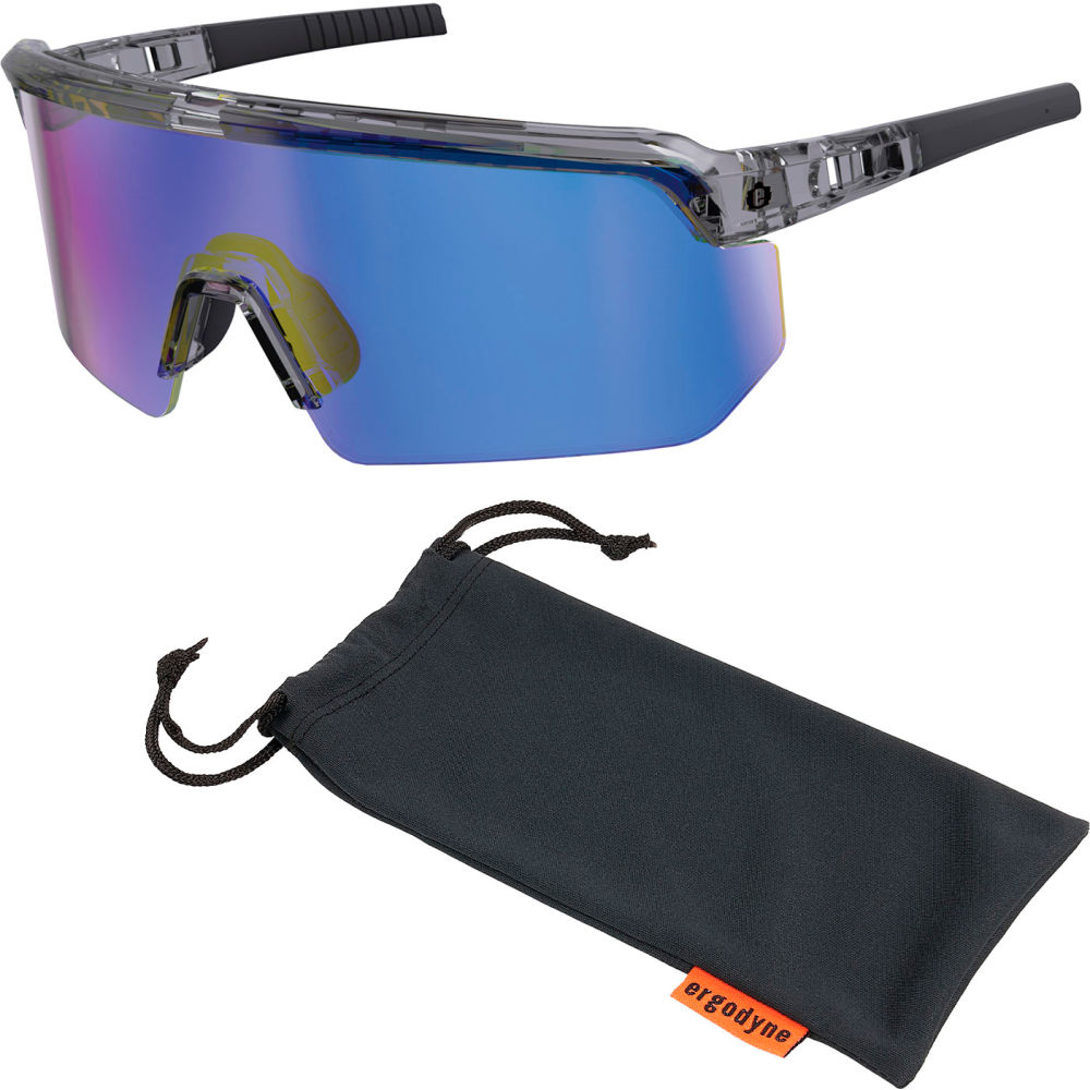 B3139670 Skullerz AEGIR-AFASM Half Frame Safety Glasses Blue Mirror Lens Clear Smoke Frame