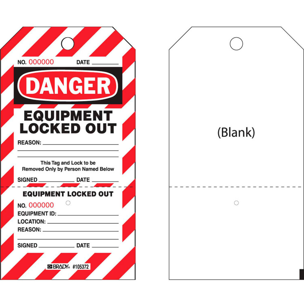 B2249808 CLT2 Danger Equipment Locked Out Tag Two-Part Tags with Stubs HD Polyester - 25 per Pack