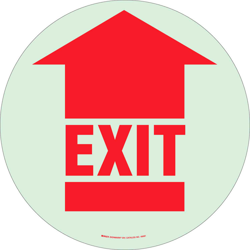 B2249735 Floor Exit Sign, Red - On Glow in the Dark Polyester