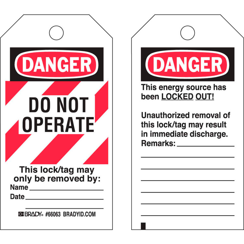 B2249447 Danger Do Not Operate 2-Sided Heavy Duty Polyester Lockout Tag, Multi Color - Pack of 25