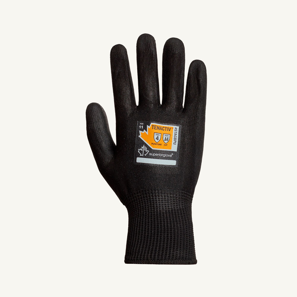 Picture of Superior Glove Works USA B3123208 Tenactiv Glove with Black 13Ga Knit Polyurethane Palm ANSI A4 - Size 10 - Pack of 12