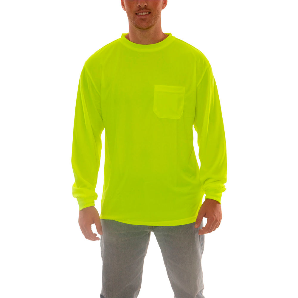 Tingley Rubber B2399255 Enhanced Visibility Long Sleeve T-Shirt - 1 Pocket - Fluorescent Lime - Medium