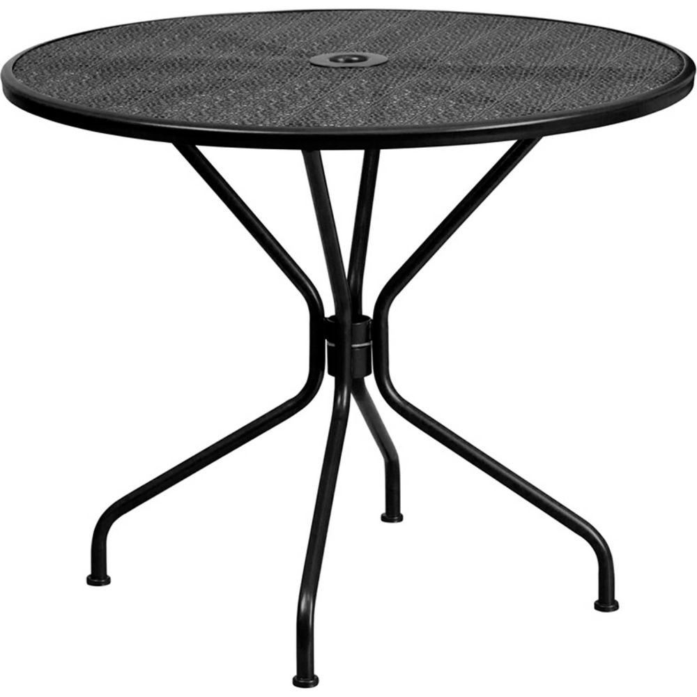 Global Industrial B2540166 35.25 in. Flash Furniture Commercial Grade Round Indoor-Outdoor Steel Patio Table, Black -  GLOBAL INDUSTRIES