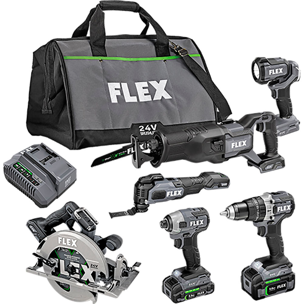 Chervon North America B3131364 24V Flex Brushless 6 Tool Combo Kit with Hammer Drill Impact Driver Circular Saw & Work Light