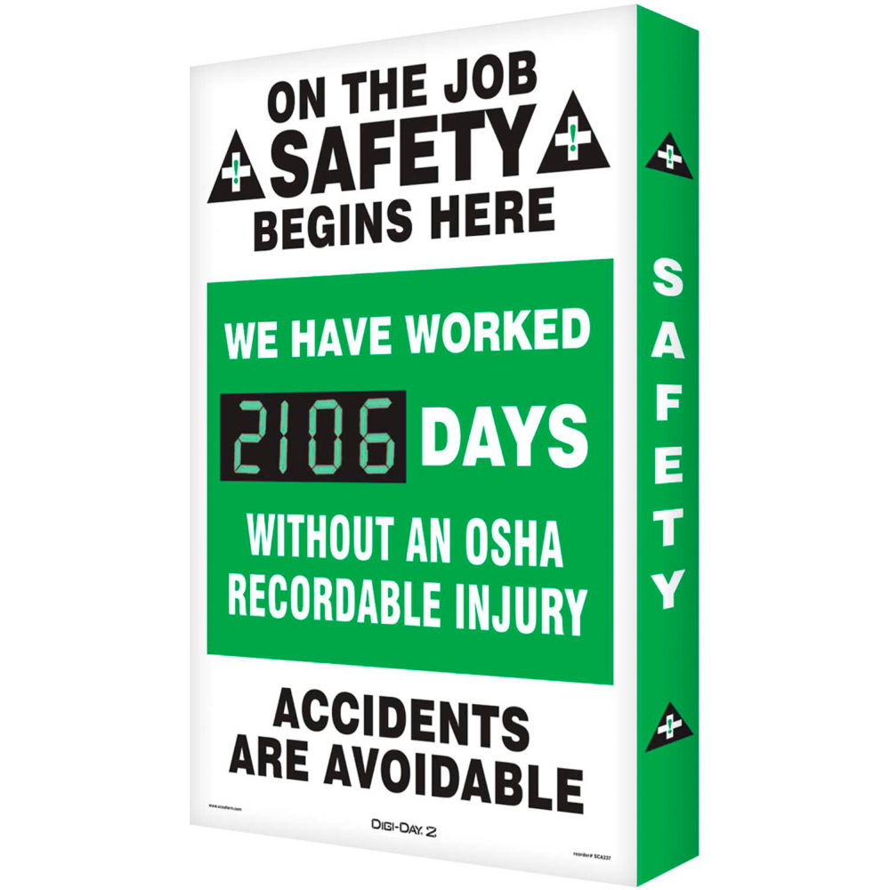 B2253817 20 x 28 in. Aluminum On The Job Safety Electronic Scoreboard, White