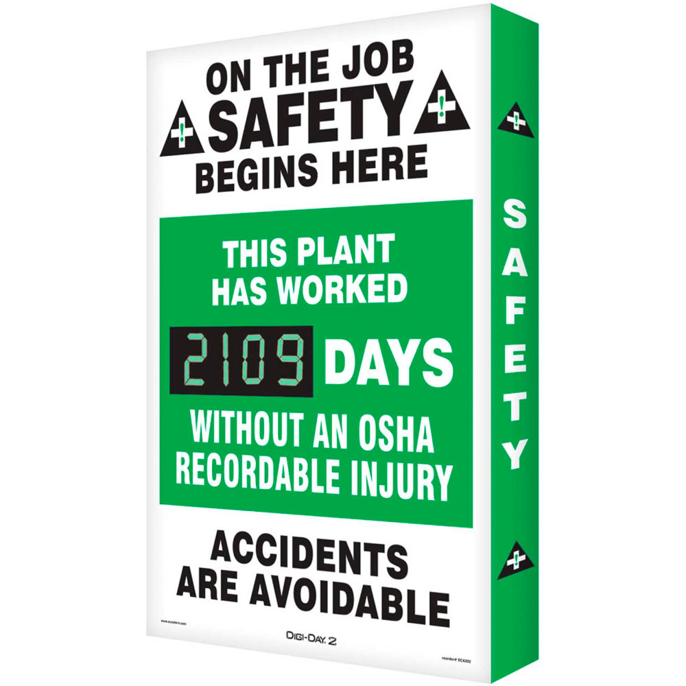 B2253818 20 x 28 in. Aluminum On The Job Safety Electronic Scoreboard, White