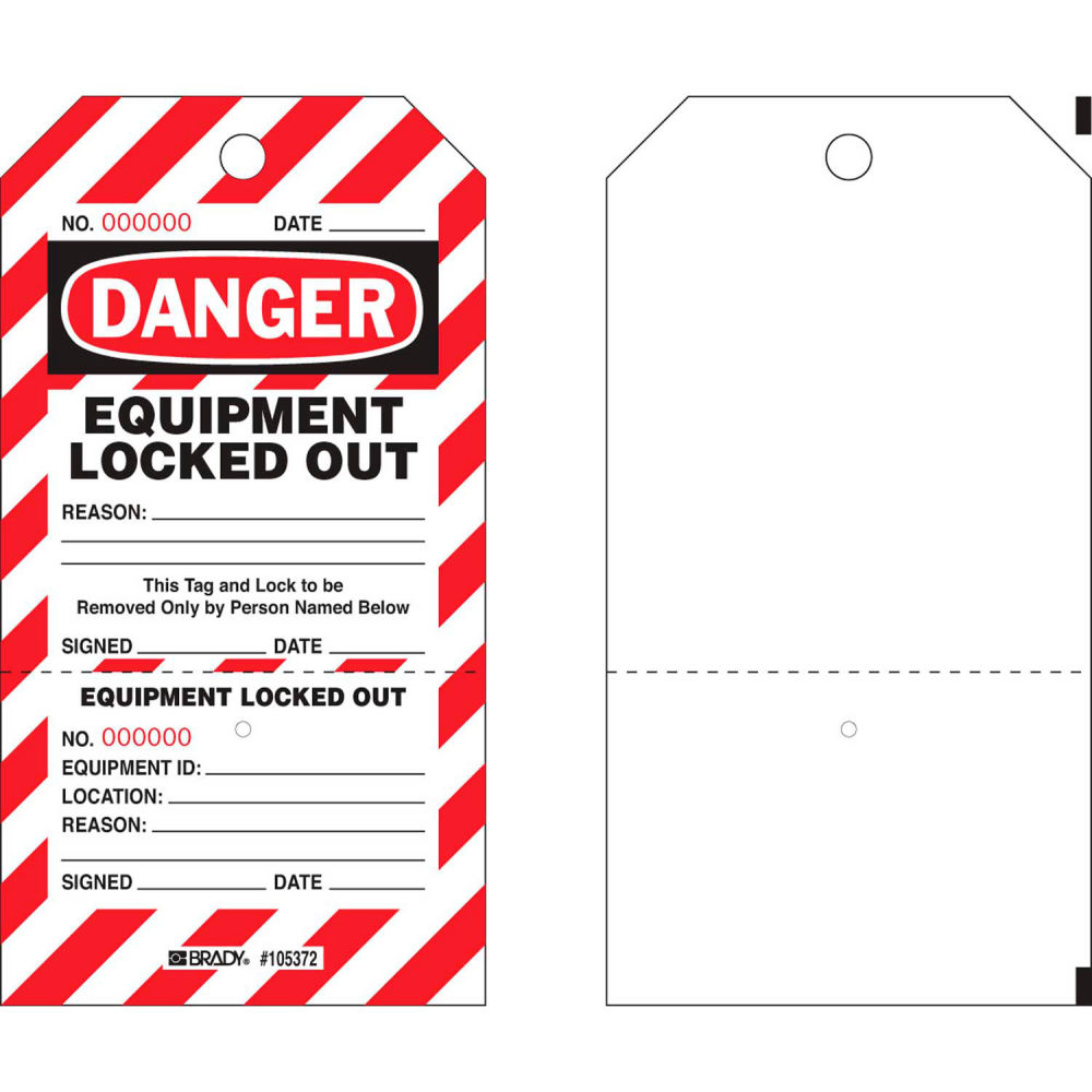 B2249430 Danger Equipment Locked Out Tag with Stubs Polyester, Multi Color - Pack of 25