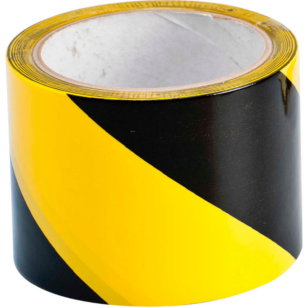 Marking Tape Roll - High Performance  Vinyl, Diagonal Stripes, Black on Yellow, 3in x 18 Yds, 18PK