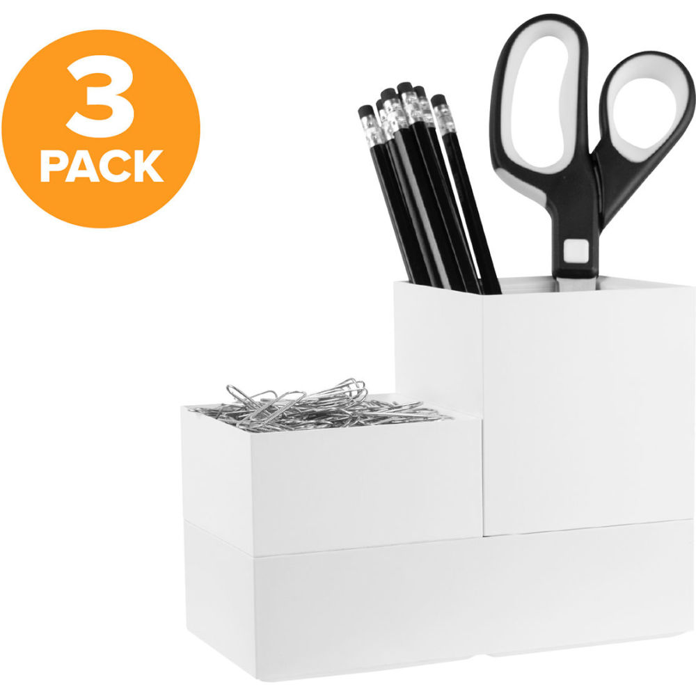 B3085691 Bostitch Office Konnec Stackable Storage Cups, White - Pack of 3