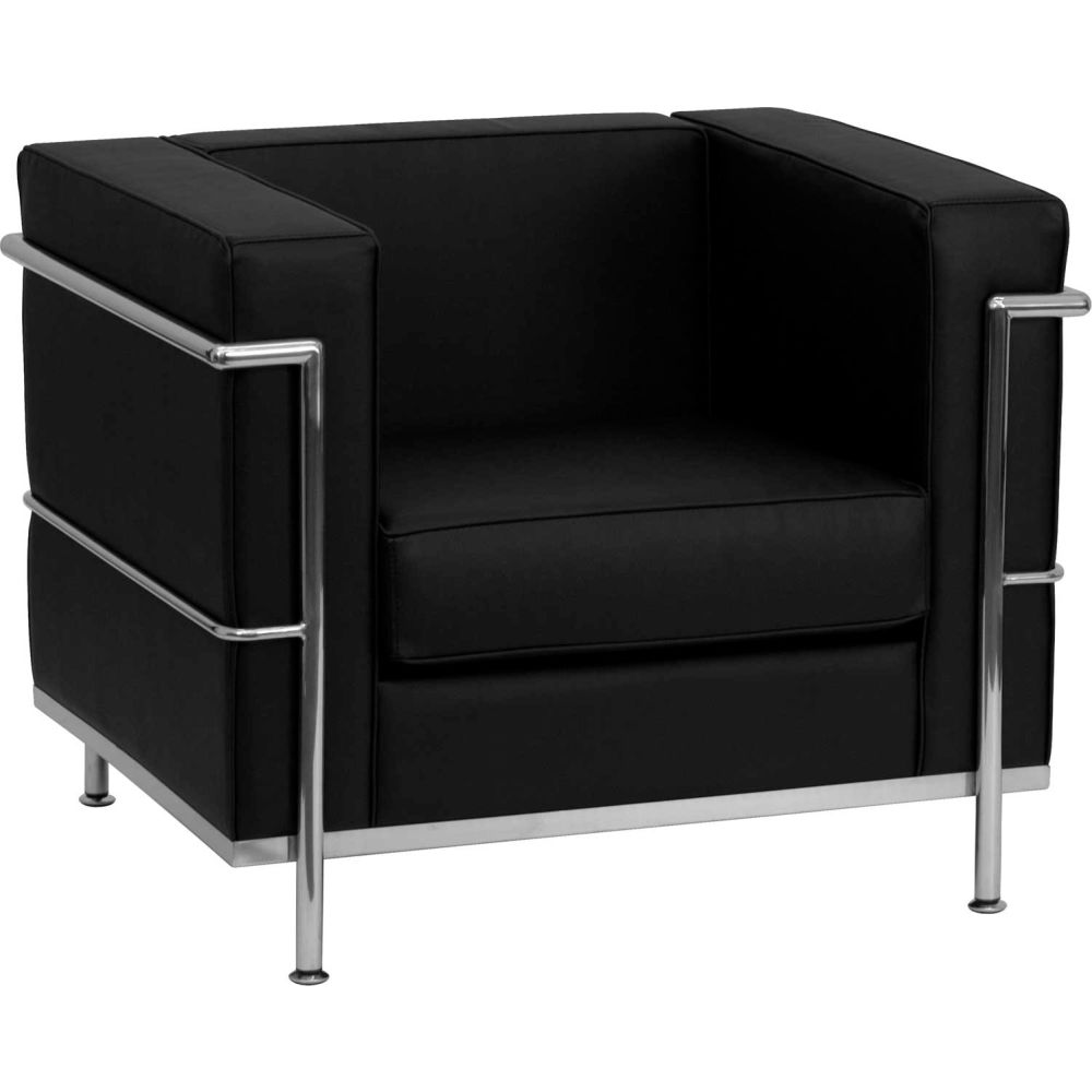 Global Industrial B2256232 Hercules Regal Series Leather Contemporary Modular Lounge Chair, Black & Silver -  Flash Furniture