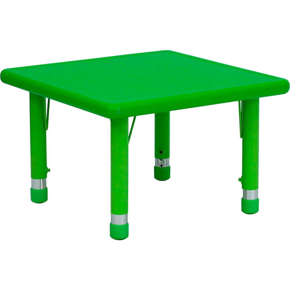 Picture of Global Industrial B2332604 24 in. Plastic Flash Furniture Square Height Adjustable Activity Table&#44; Green