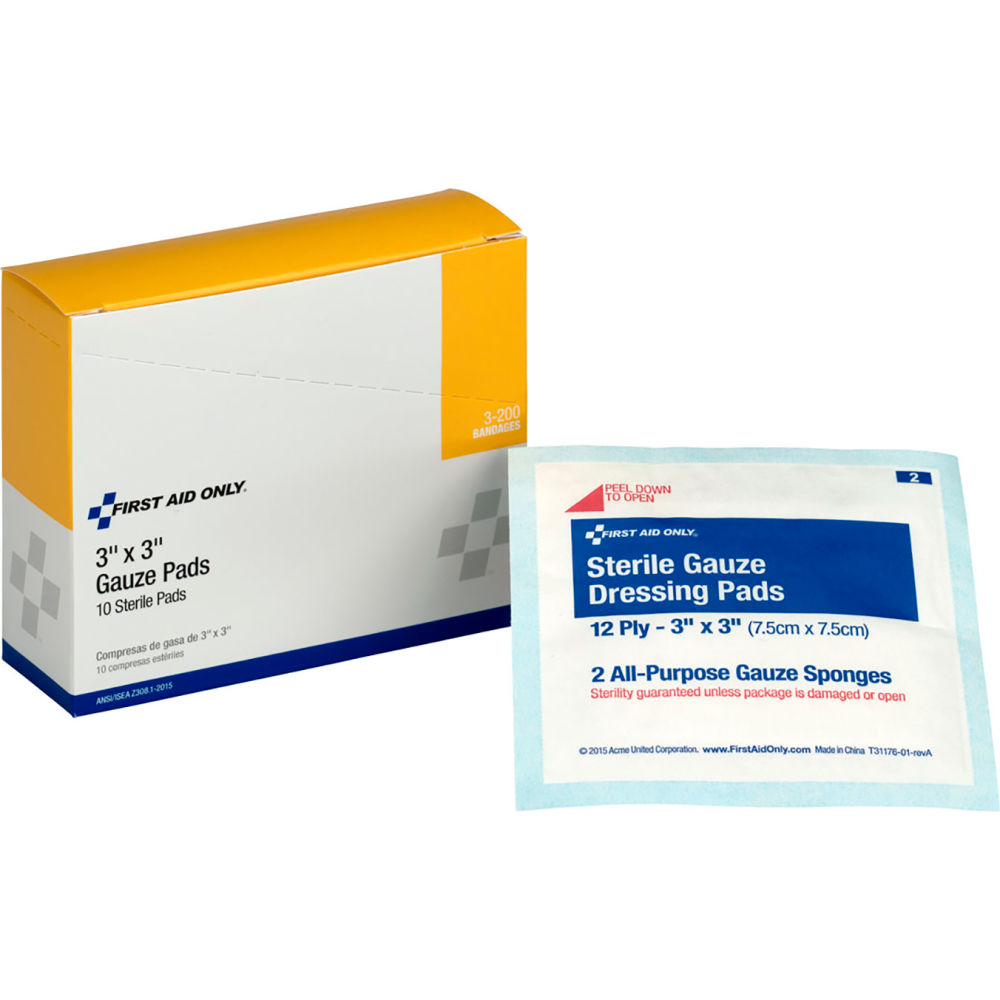 Picture of Acme United B3108159 First Aid Only Sterile Gauze Pads - 3 x 3 in. - 10 per Box