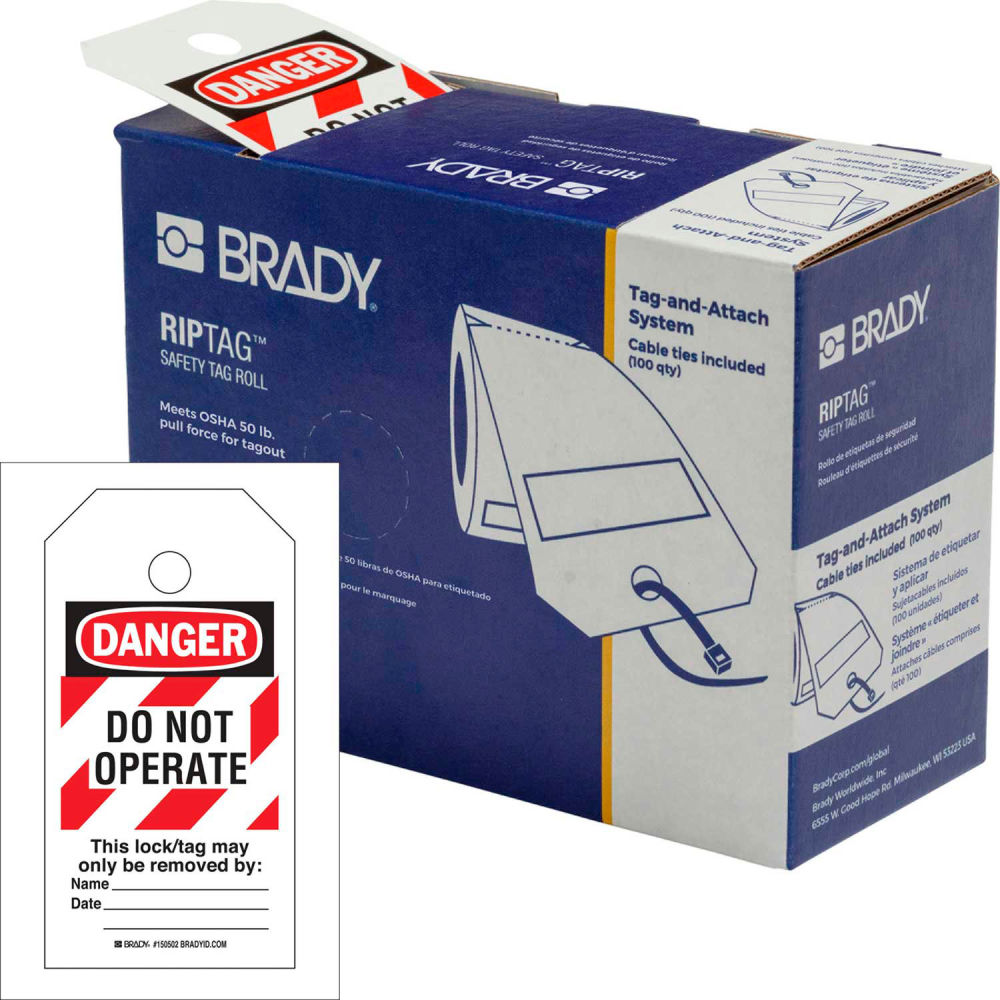 B2347089 150501 RipTag Safety Tag - Roll Do Not Operate Red Stripes - 3 x 5.75 in. - 100 per Roll