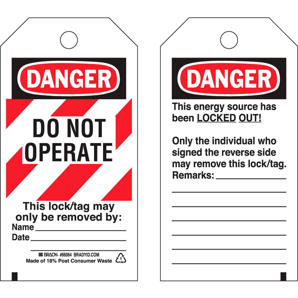 B2249569 Danger Do Not Operate Heavy Duty Polyester Lockout Tag, Multi Color - Pack of 25