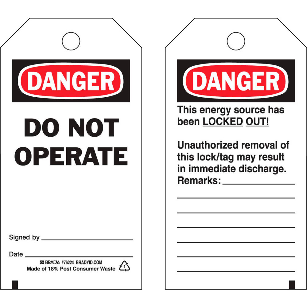 B2249640 76224 Danger Do Not Operate Tag - 2 Sided Polyester - 3 x 5.75 in. - 25 per Pack