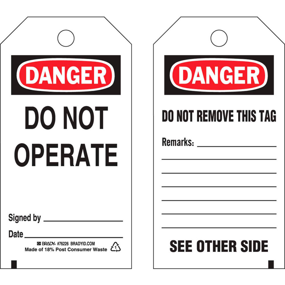 B2249609 76226 Danger Do Not Operate Tag - 2 Sided Polyester - 3 x 5.75 in. - 25 per Pack