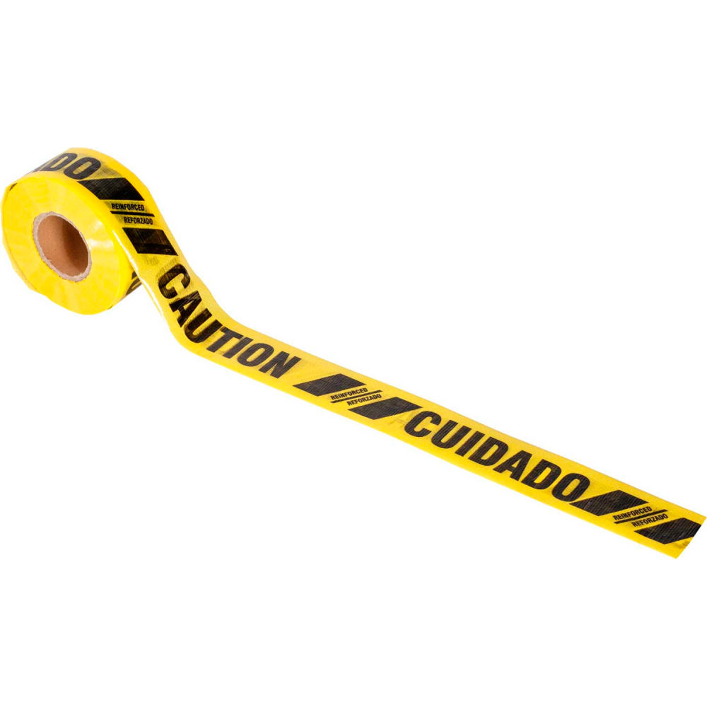 Barricade Tape, Caution/Cuidado, Yellow, 3 in Wide x 500 ft Length, Polyethylene, 3 mil