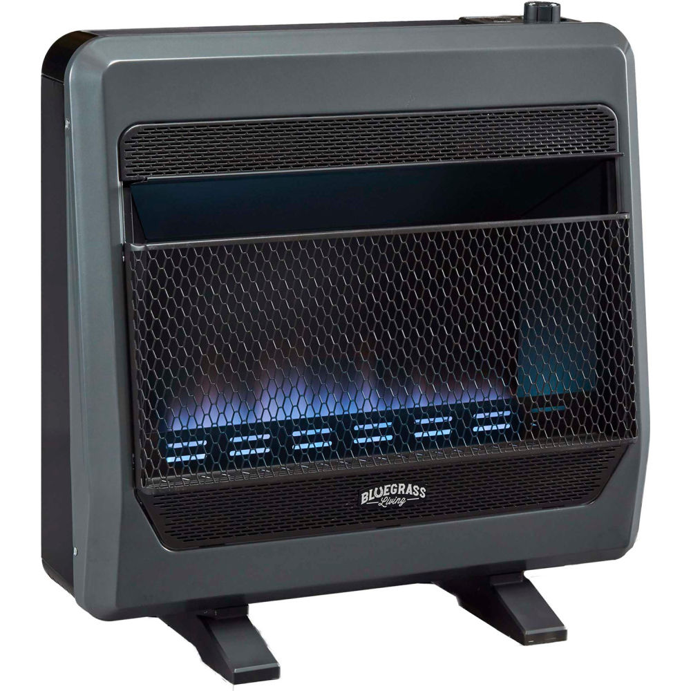 B3082824 30000 BTU Natural Gas Vent Free Blue Flame Gas Space Heater with Blower & Base Feet, Black