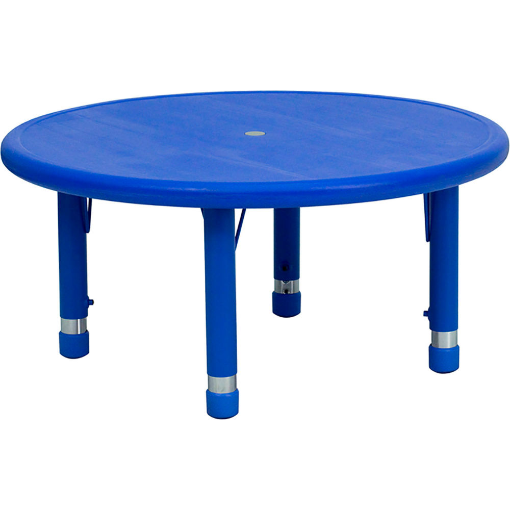 Picture of Global Industrial B2332595 33 in. Plastic Flash Furniture Round Height Adjustable Activity Table&#44; Blue
