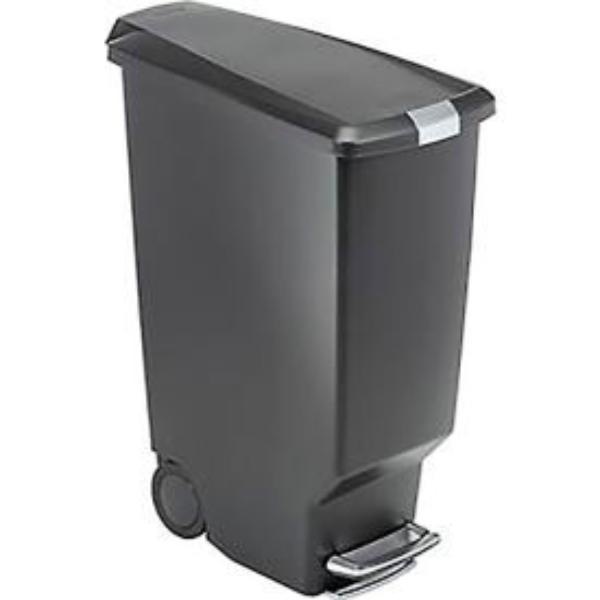 Slim Plastic Step Can - Black - 10.5 Gallon - Space-Efficient Design