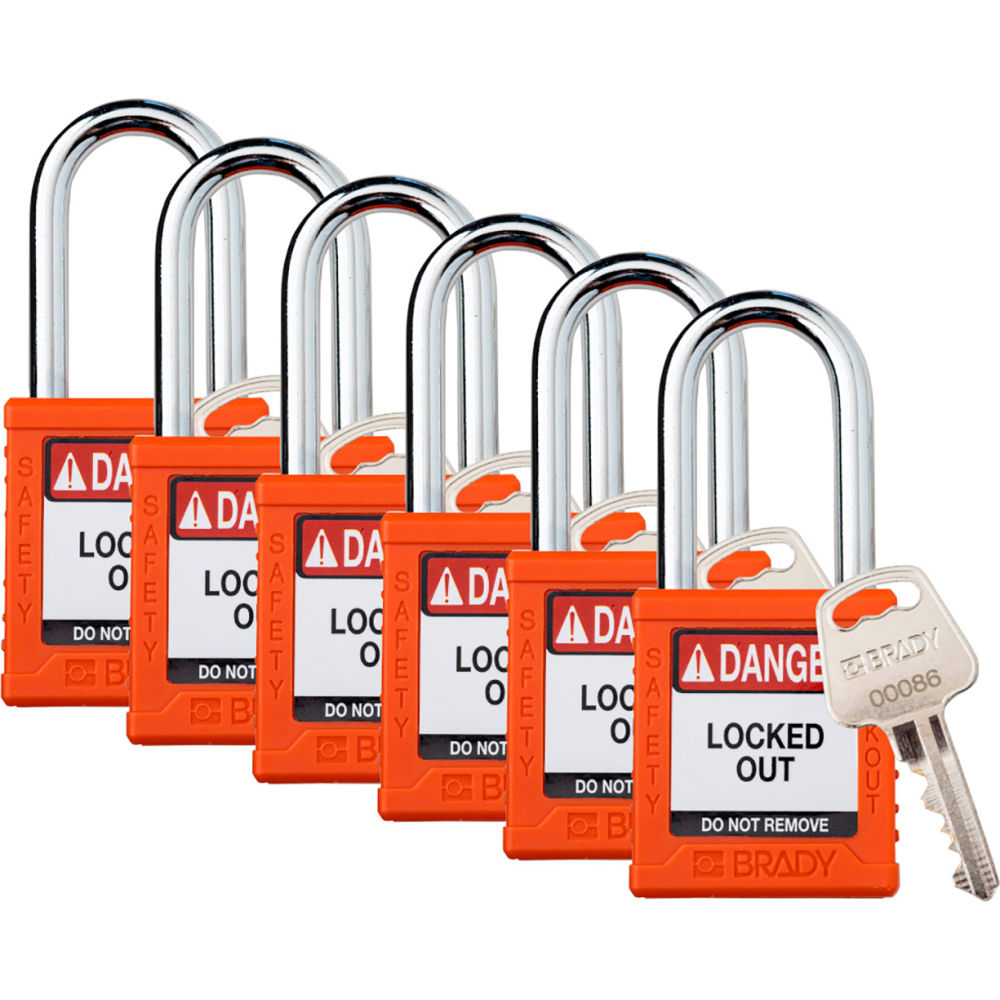 B3113108 Safety Lockout Padlock - Keyed Alike 1.5 in. Plastic & Steel, Orange - Pack of 6
