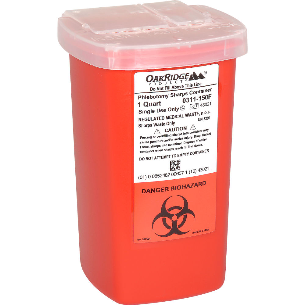 Oakridge Products 1 Quart Sharps Container w/ Flip Lid, Red