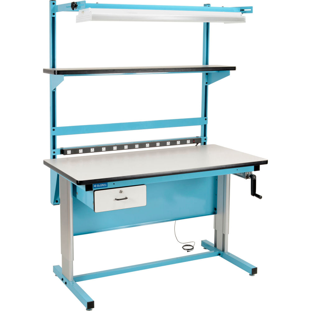 Global Industrial B2334696 60 x 30 in. Bench-In-A-Box Ergonomic Workbench with ESD Laminate Top, Blue