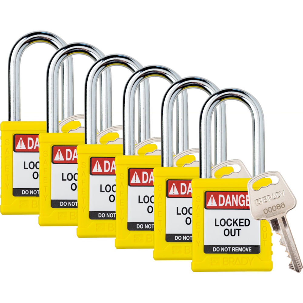 B3113103 Safety Lockout Padlock - Keyed Alike 1.5 in. Plastic & Steel, Yellow - Pack of 6