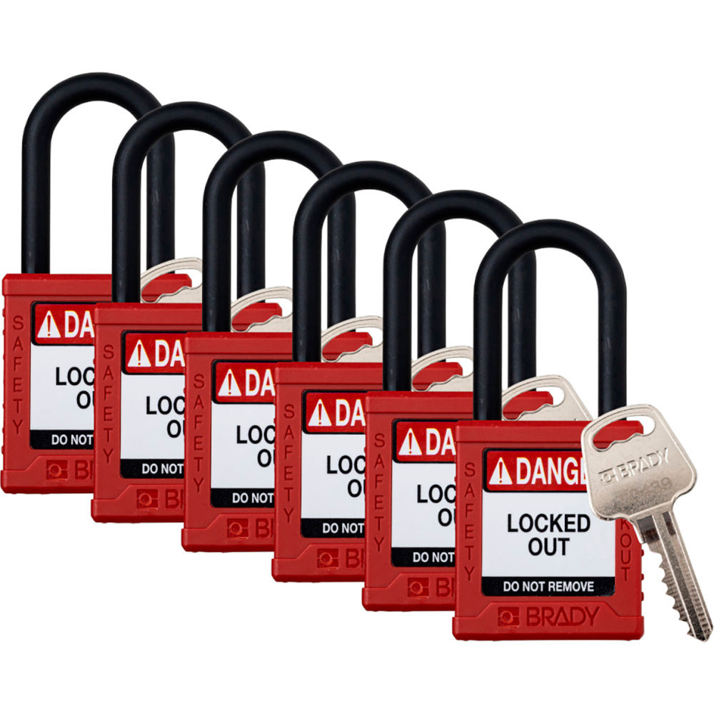 B3113118 Safety Lockout Padlock - Keyed Different 1.5 in. Plastic & Nylon, Red - Pack of 6