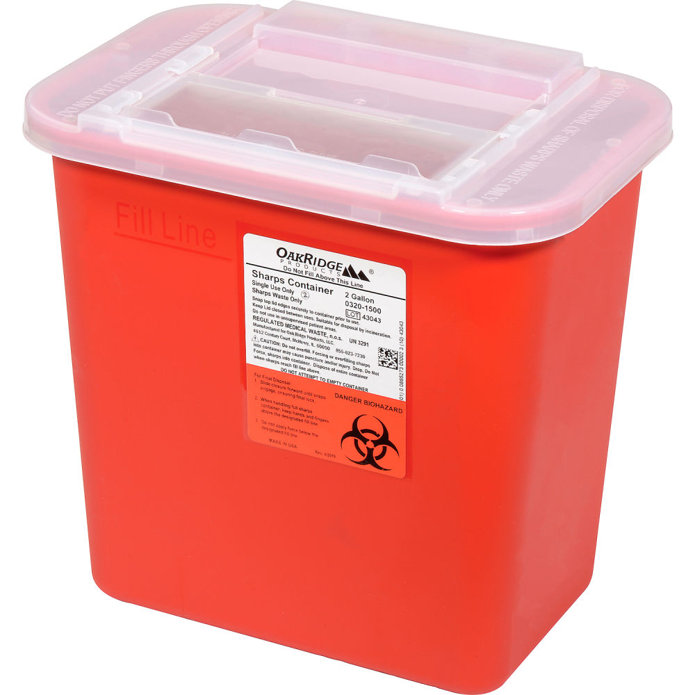 Oakridge Products 2 Gallon Sharps Container w/ Slide Lid, Red