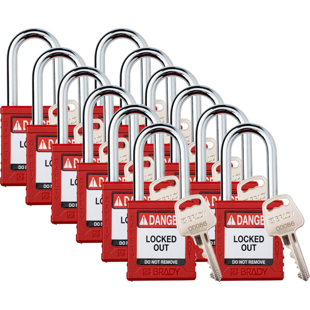 B3113109 Safety Lockout Padlock - Keyed Different 1.5 in. Plastic & Steel, Red - Pack of 12