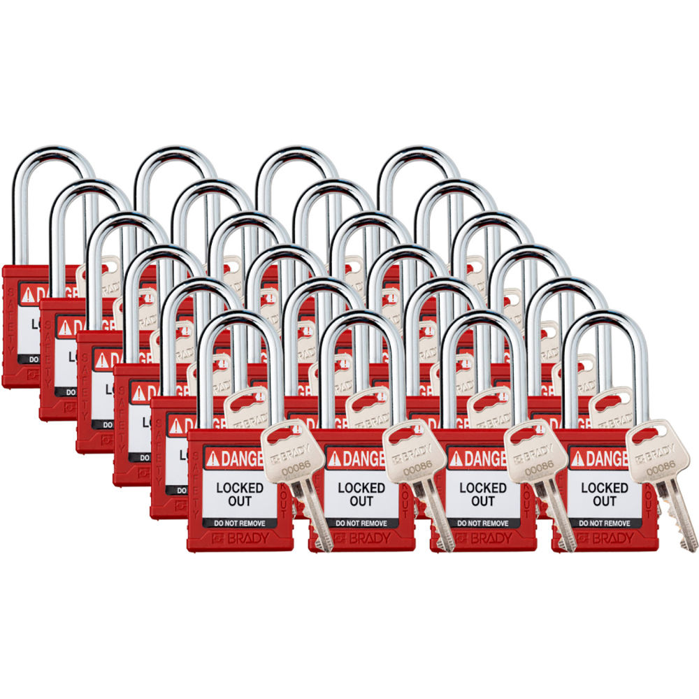B3113111 Safety Lockout Padlock - Keyed Different 1.5 in. Plastic & Steel, Red - Pack of 24