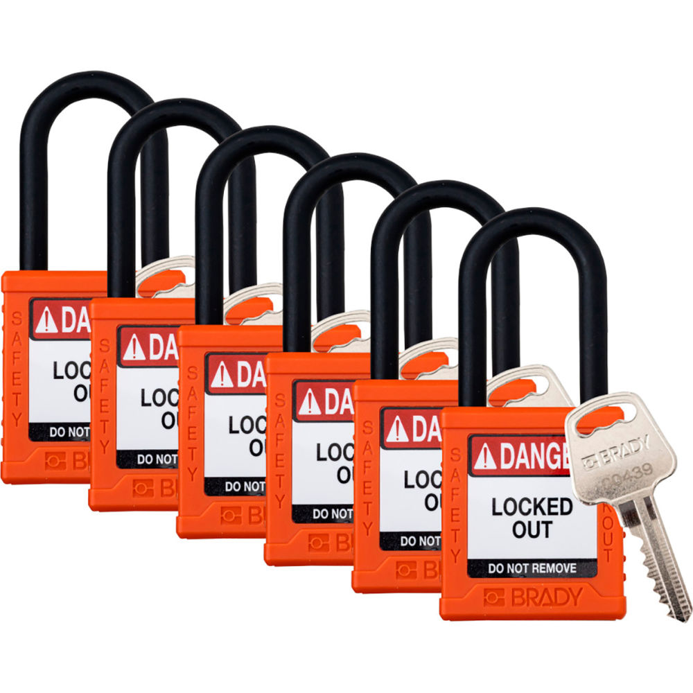 B3113121 Safety Lockout Padlock - Keyed Different 1.5 in. Plastic & Nylon, Orange - Pack of 6