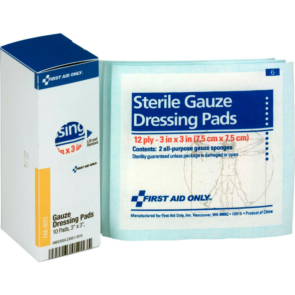 Picture of Acme United B2335269 First Aid Only FAE-5013 SmartCompliance Refill Sterile Gauze Pads - 3 x 3 in. - 10 per Box