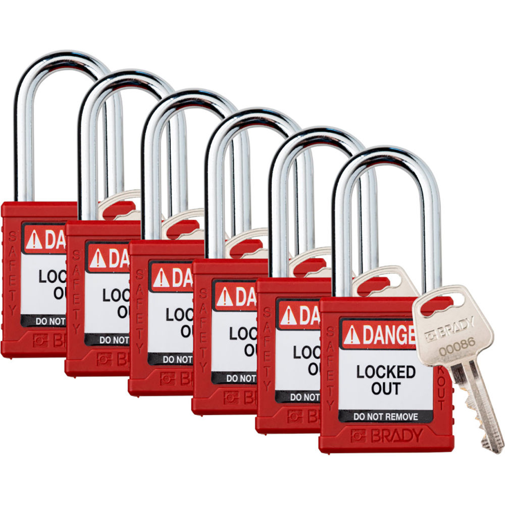 B3113102 Safety Lockout Padlock - Keyed Alike 1.5 in. Plastic & Steel, Red - Pack of 6