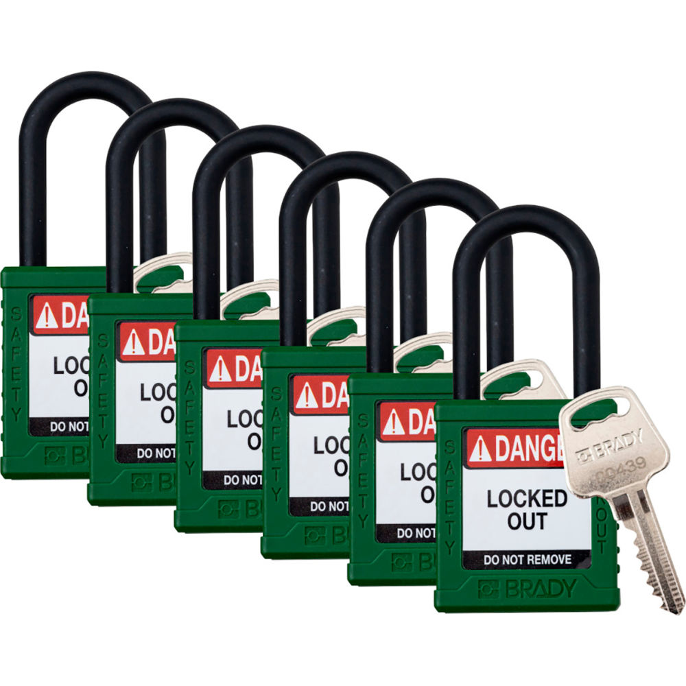 B3113122 Safety Lockout Padlock - Keyed Different 1.5 in. Plastic & Nylon, Green - Pack of 6