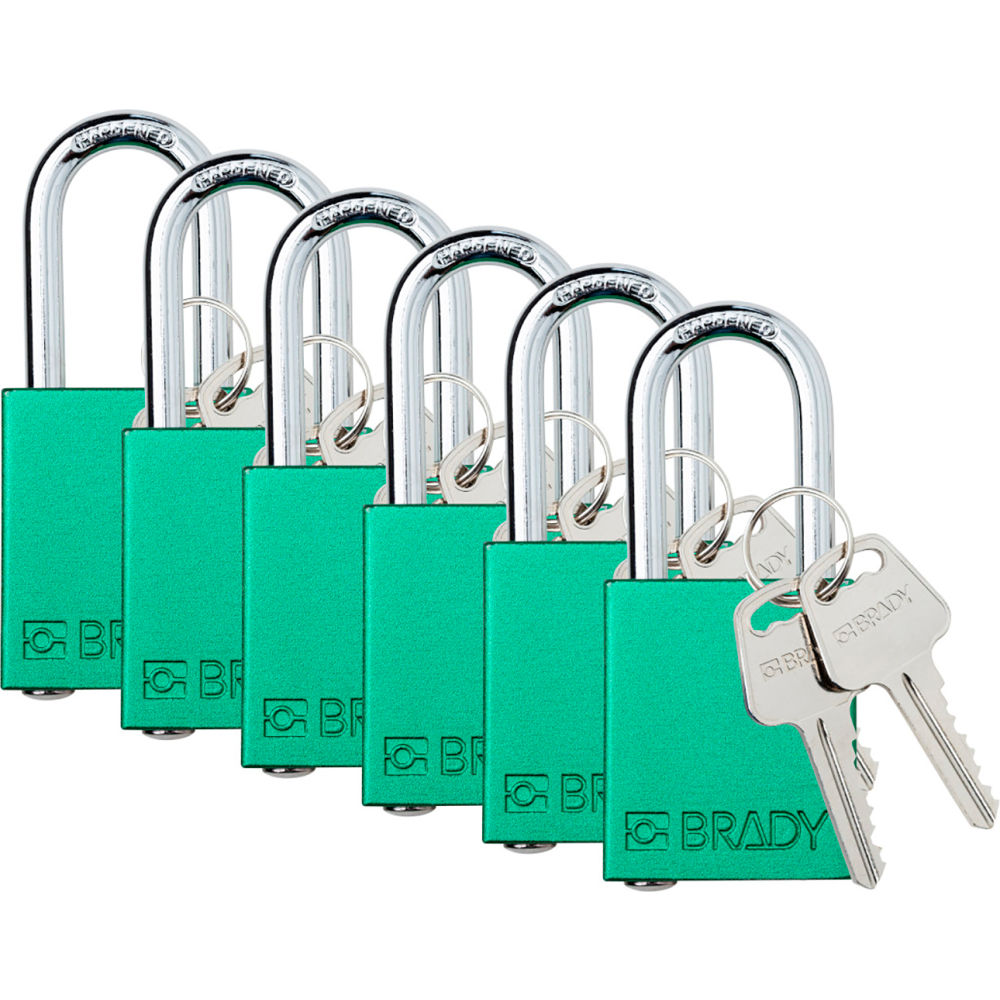 B3113144 Safety Lockout Padlock - Keyed Different 1.5 in. Aluminum & Steel, Green - Pack of 6