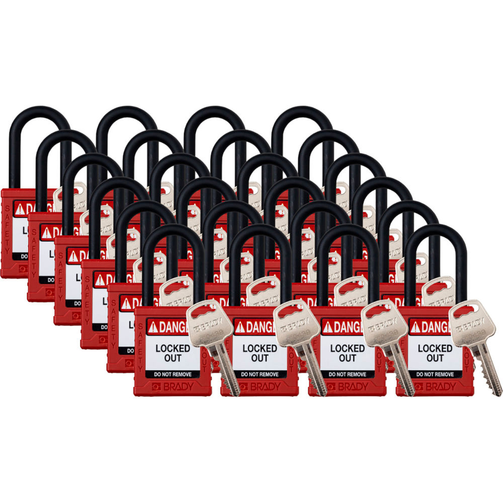B3113130 Safety Lockout Padlock - Keyed Different 1.5 in. Plastic & Nylon, Red - Pack of 24