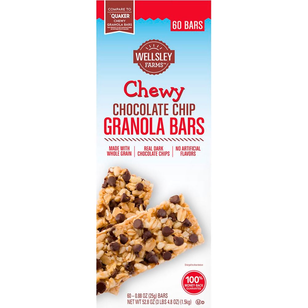 Picture of Green Rabbit Holdings B2946643 Wellsley Farms Chewy Chocolate Chip Granola Bars - 0.88 oz - 60 Count